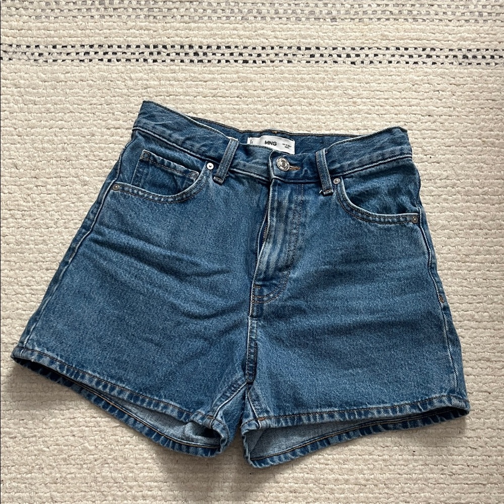 Mango Classic Blue High-Waist Denim Shorts